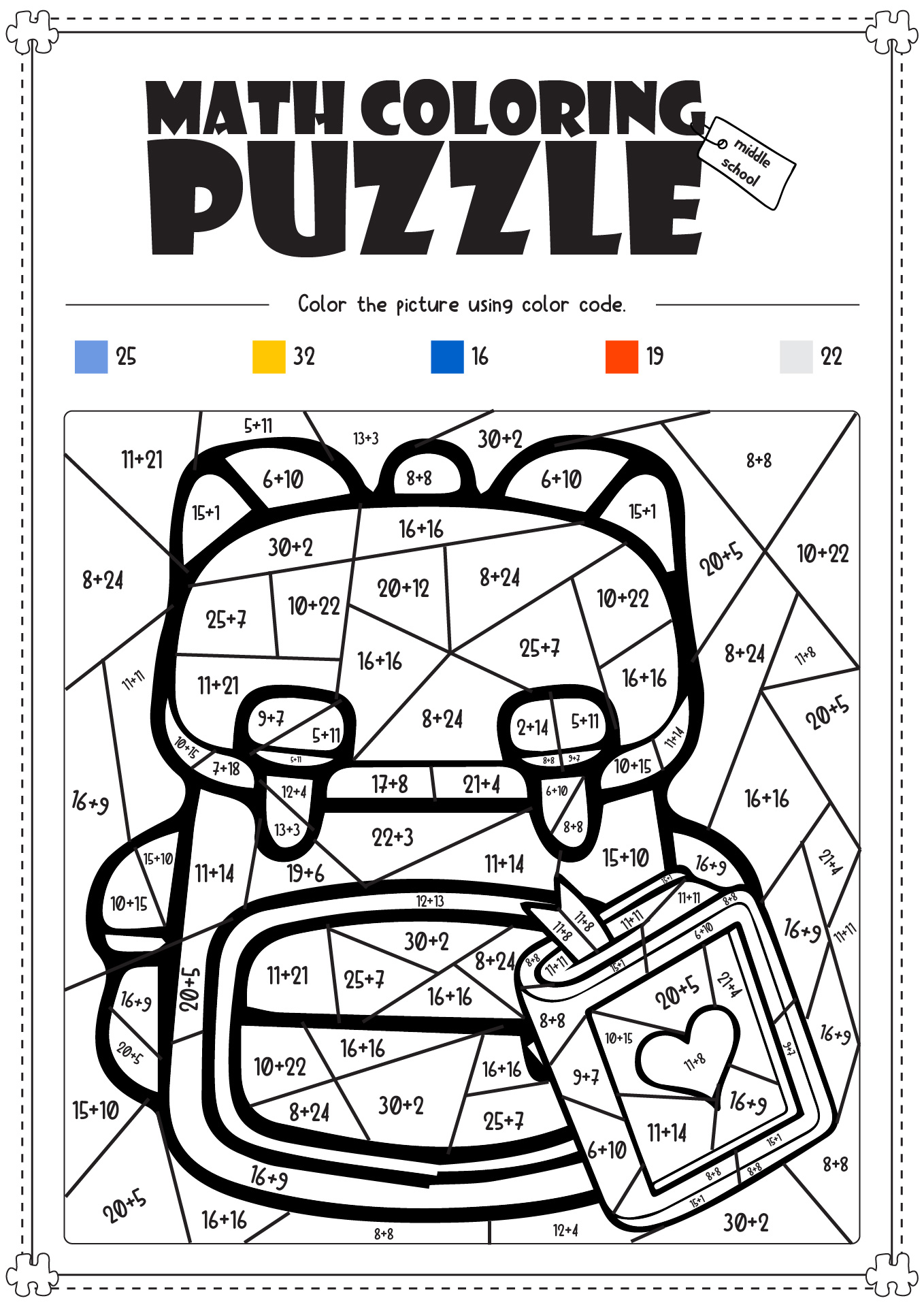 Printable Math Coloring Puzzles Middle School