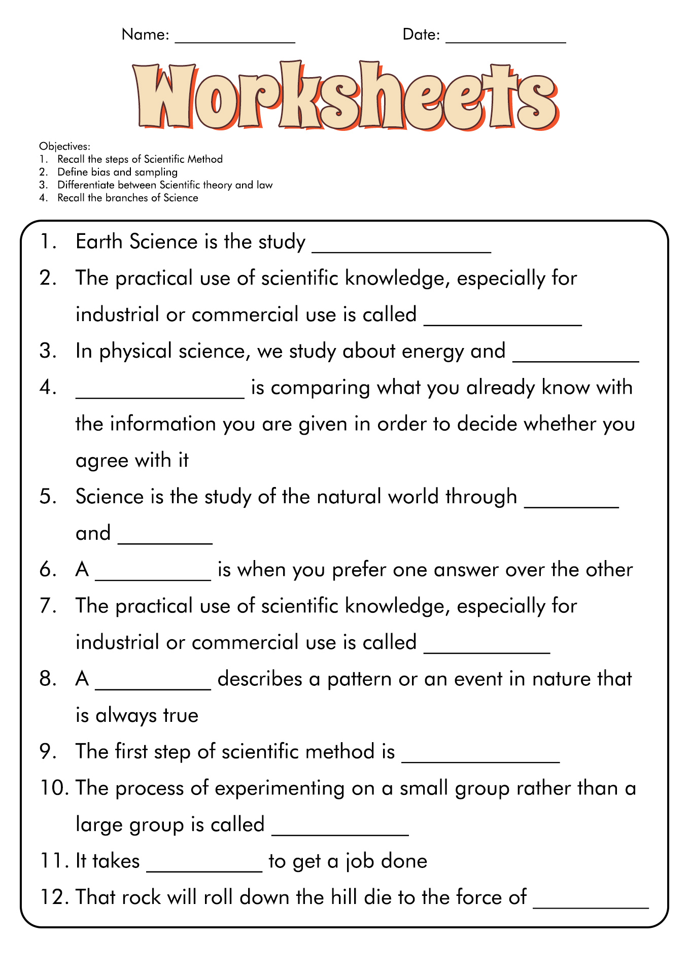 Science Skills Worksheets Answers Image