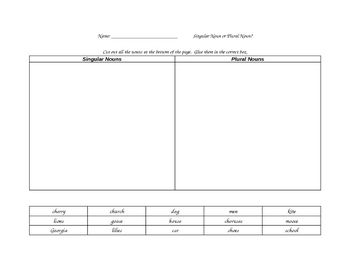 Singular and Plural Nouns Sort Worksheet Image