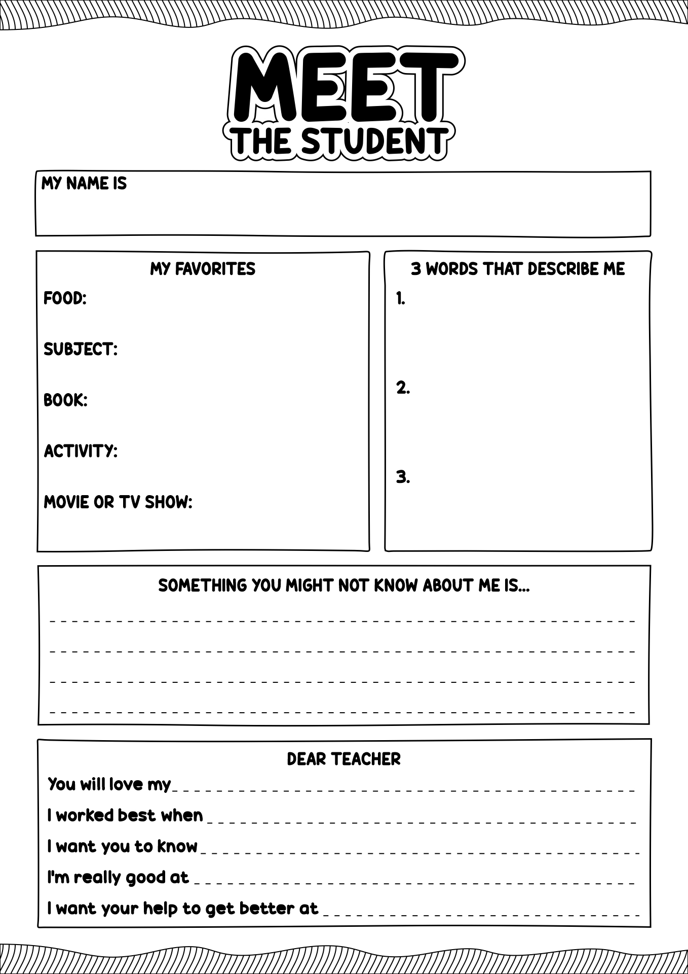 Student Getting to Know You Worksheet