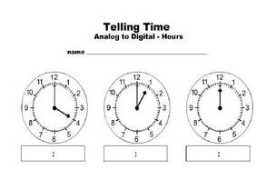 Telling Time Worksheets Digital Clocks