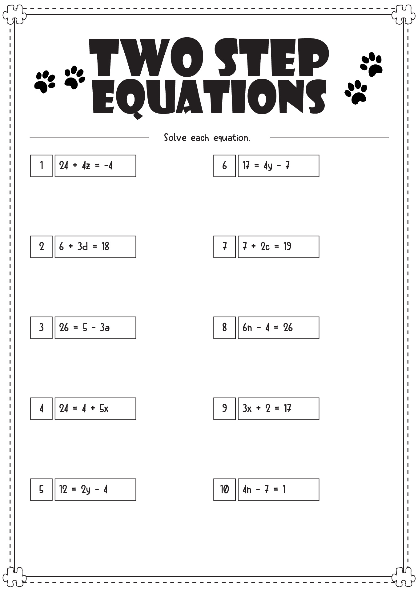 Two-Step Equations Worksheet