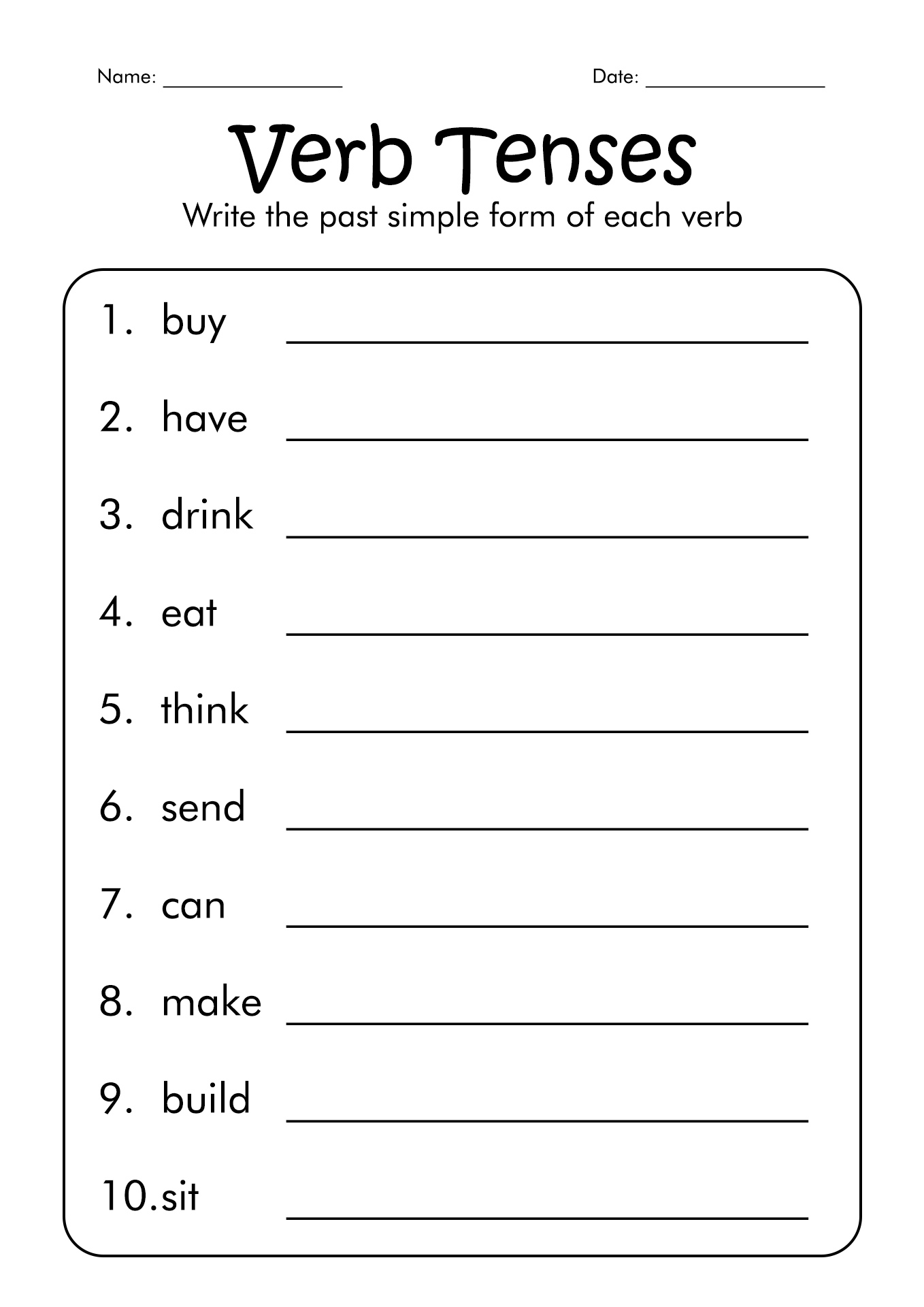 Verb Tenses Worksheets 2nd Grade Tests