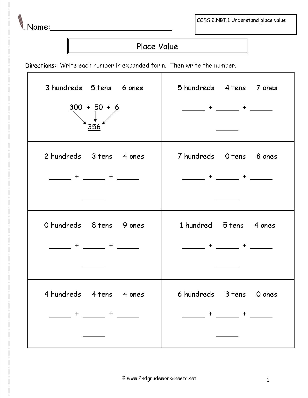 Expanded Form Of Numbers 2nd Grade Worksheet