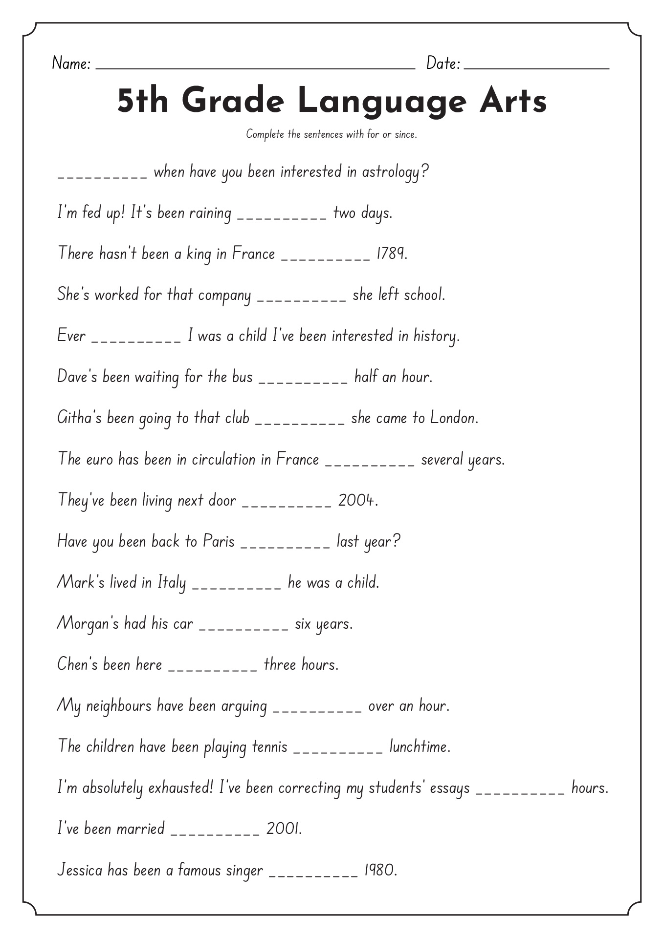 5th Grade Language Arts Worksheets Image