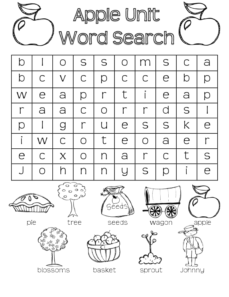 Apple Word Search for First Grade Image