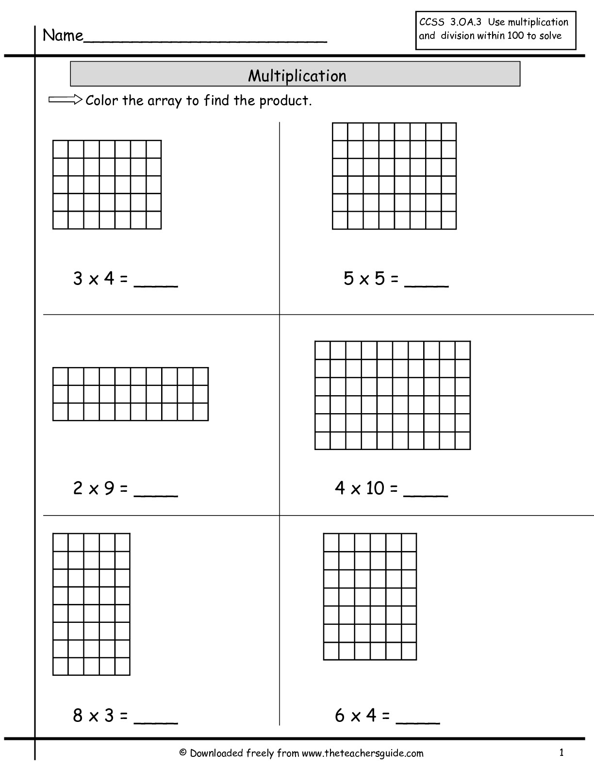 Array Multiplication Worksheet Image