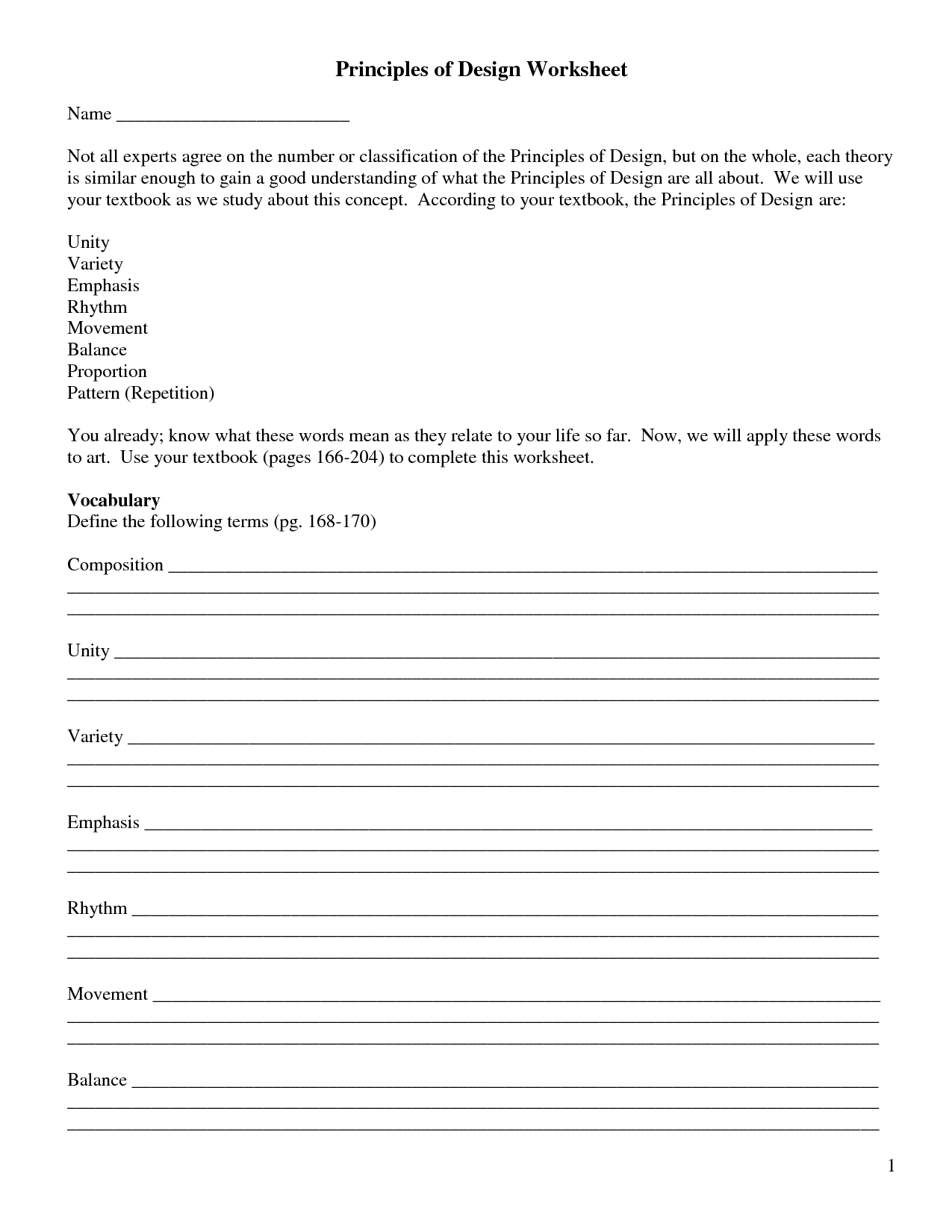 Art Elements and Principles Worksheet