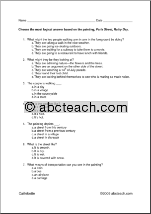 Art Worksheet Questions