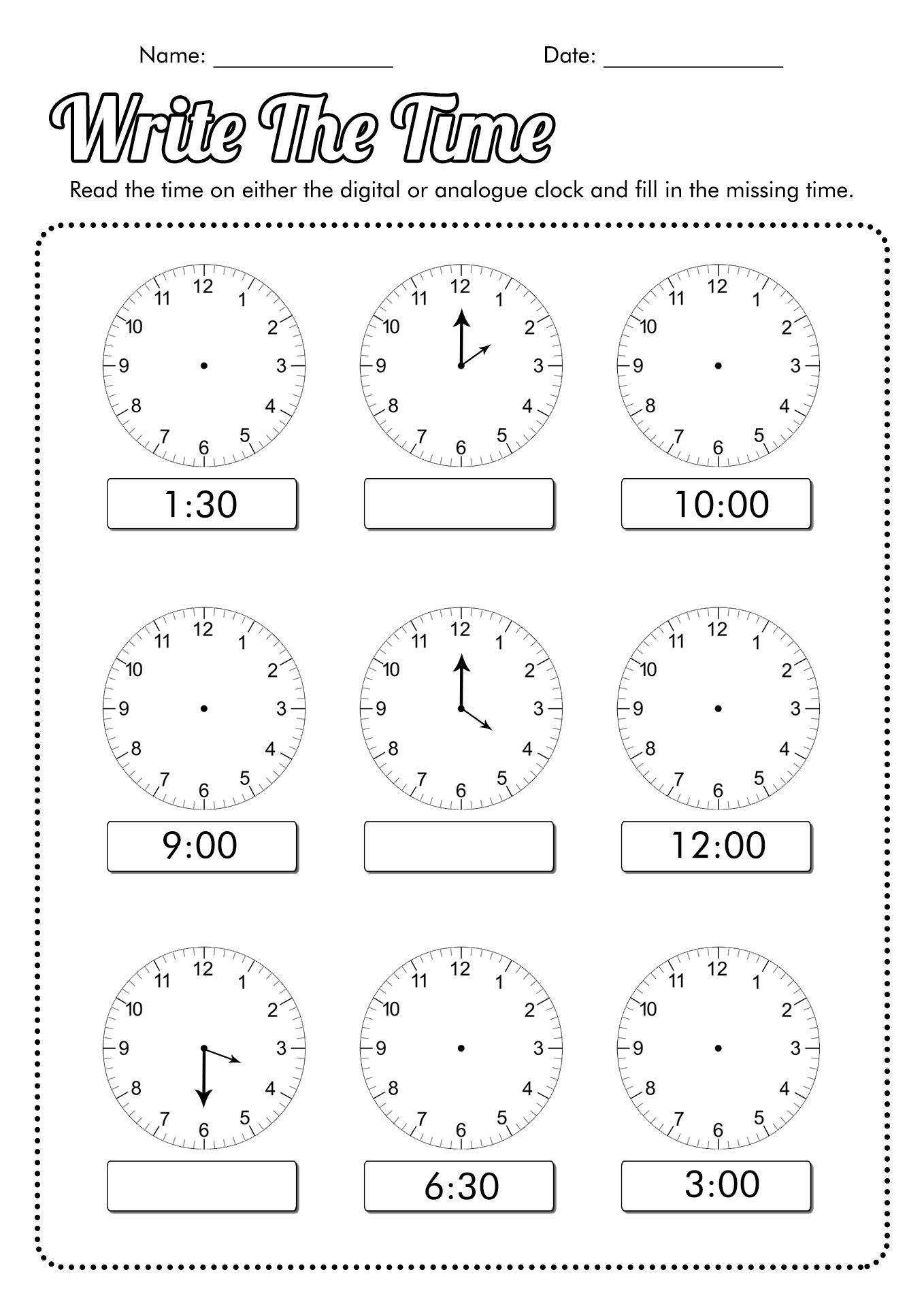 Blank Clocks Telling Time Worksheets Image