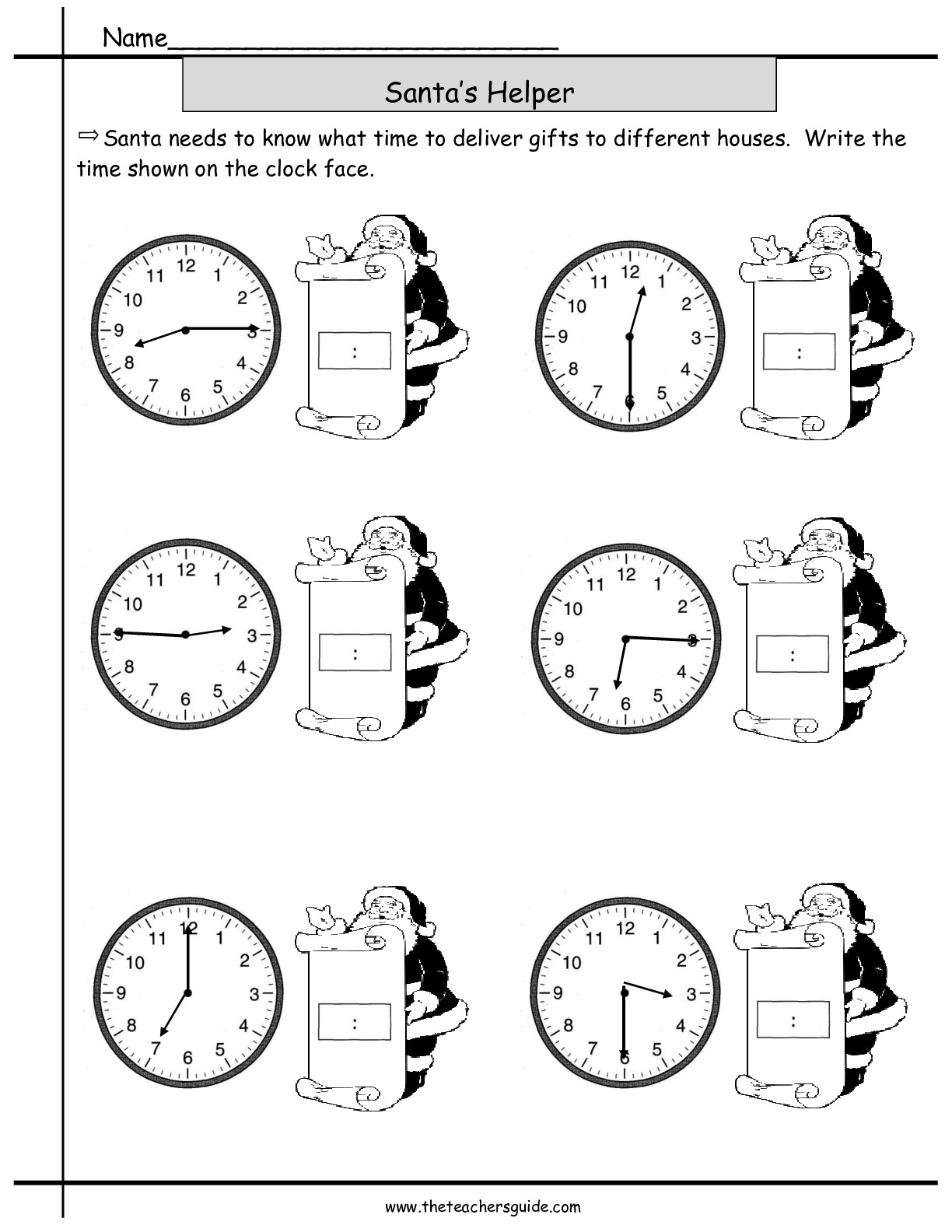 Christmas Telling Time Worksheets Image