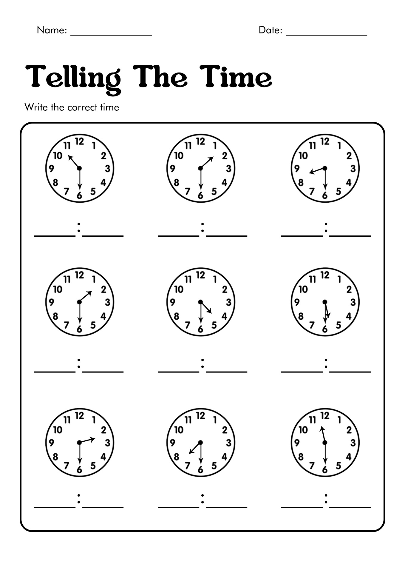 Clock Worksheet Half Hour Times Image