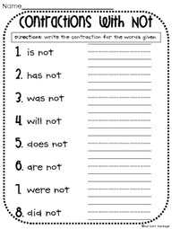 Contractions with Not Worksheet Image