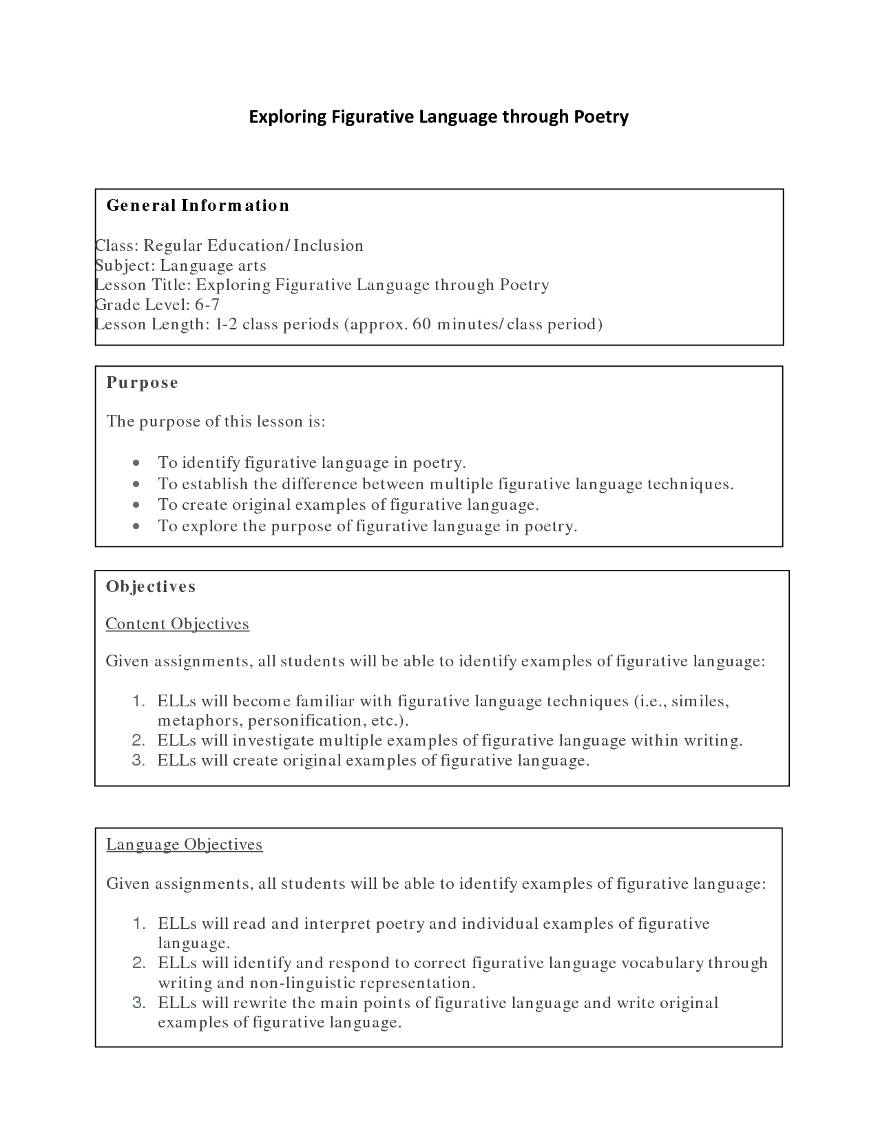 Middle School Language Arts Worksheets