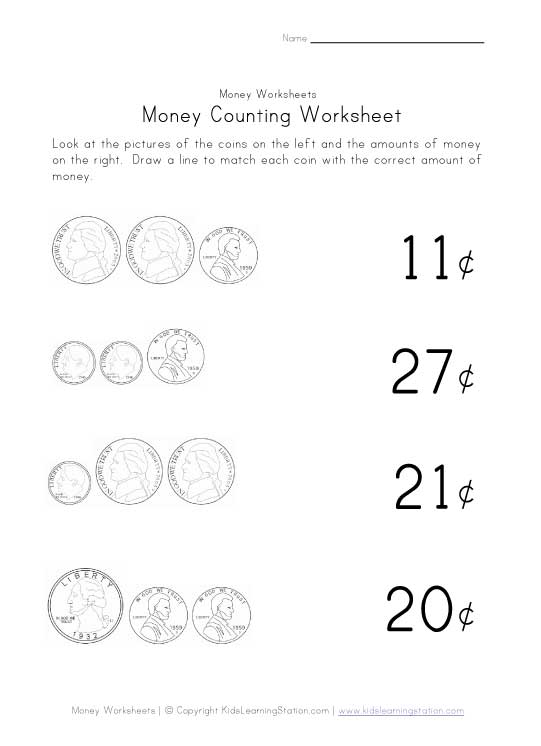 Free Money Worksheets for Kindergarten Image