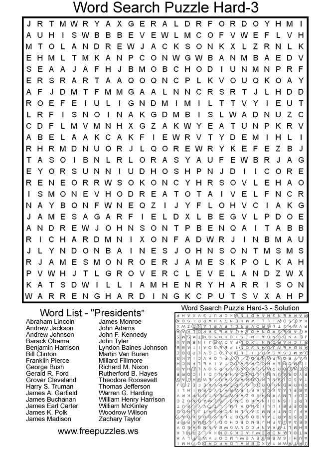 Free Hard Word Searches Printable Worksheets