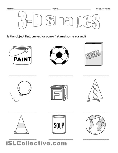 3D Shapes Worksheets for Kindergarten