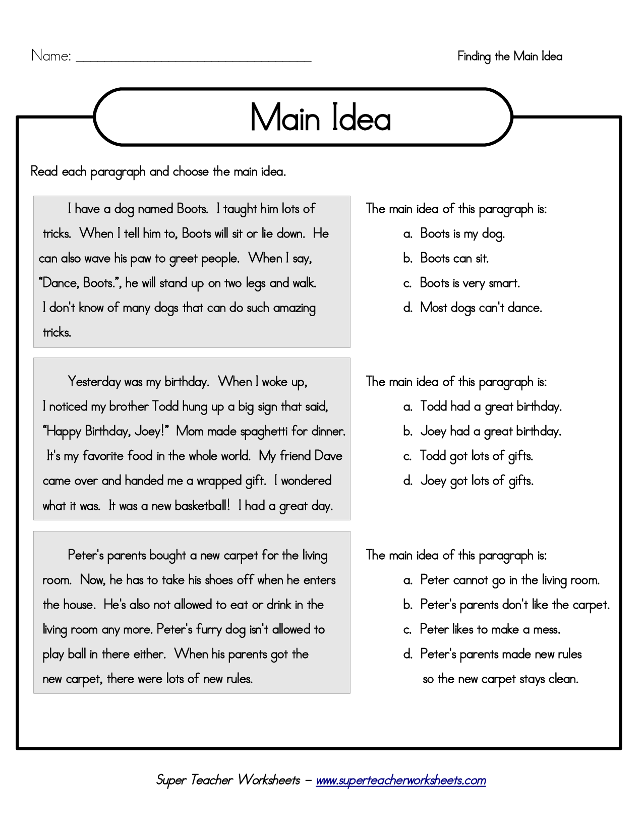 Main Idea Worksheets 3rd Grade Reading Image