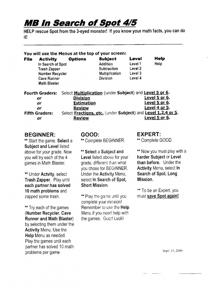 Math Blaster Search for Spot