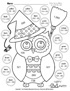 Math Color by Adding Halloween Coloring Pages Image