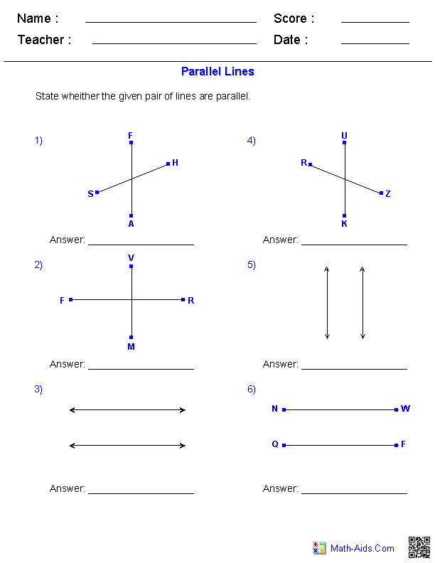 Parallel Lines Worksheet Image