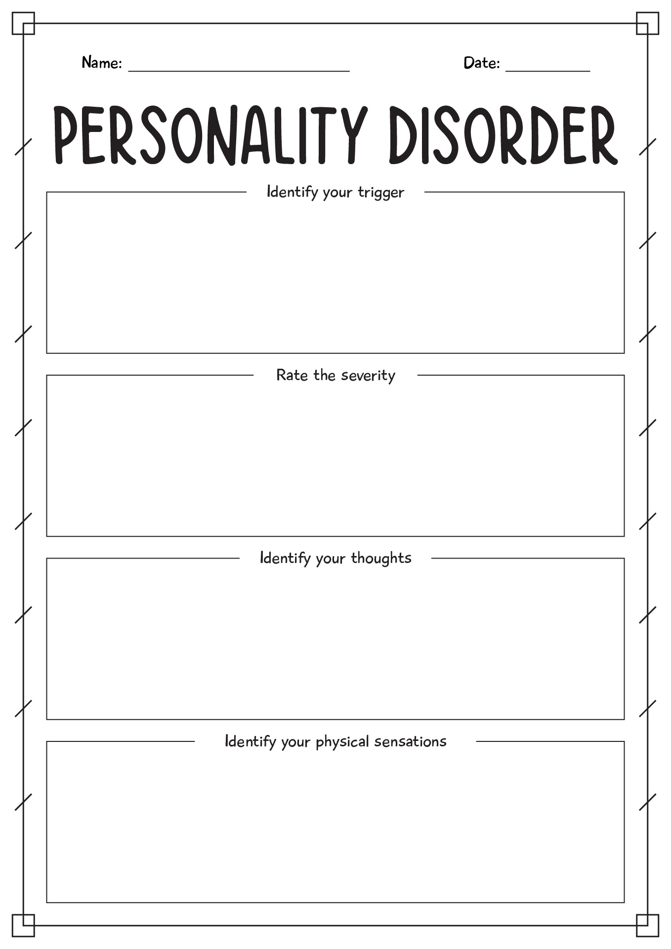 Personality Disorder Worksheets