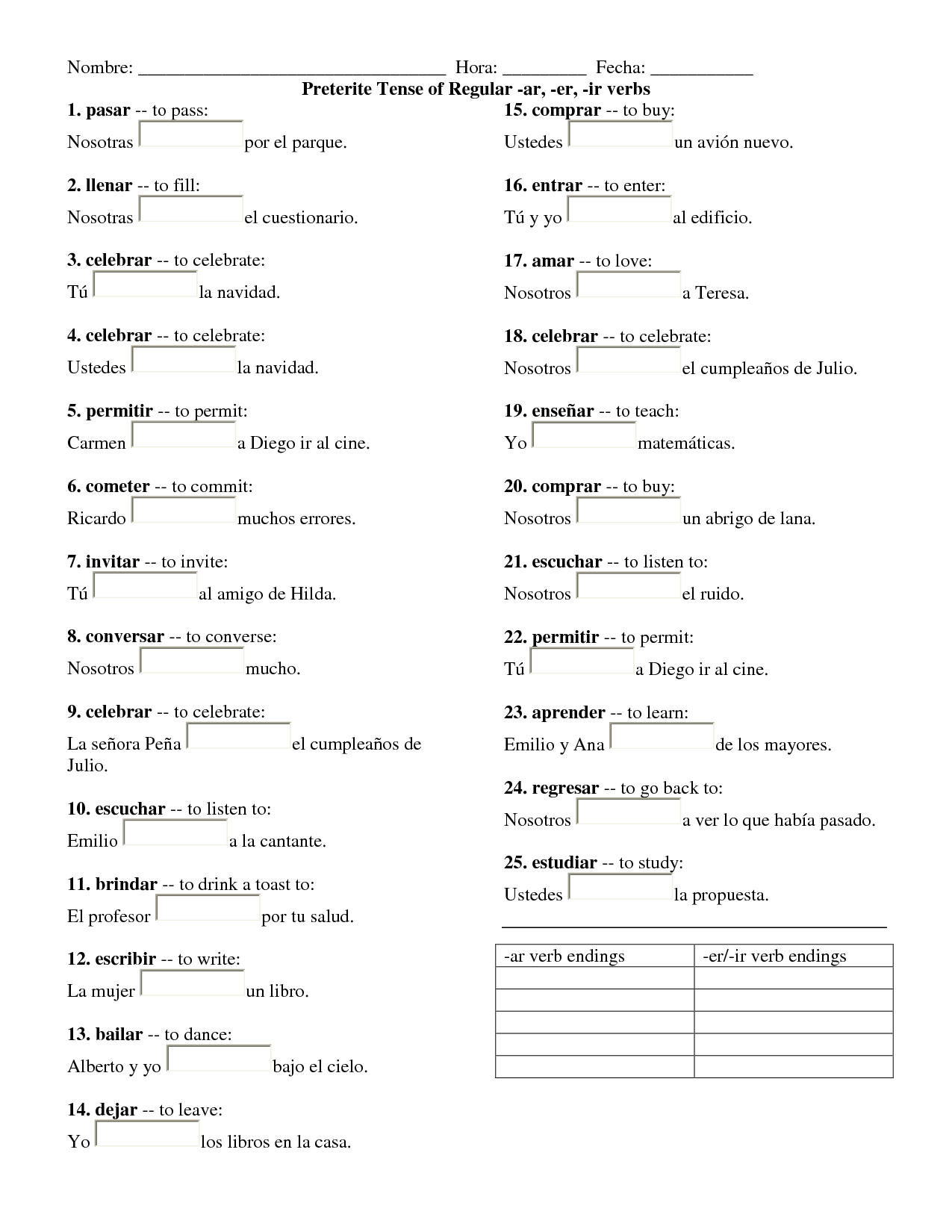 Preterite Tense Of Regular Er And Ir Verbs Worksheet Answers Page 23