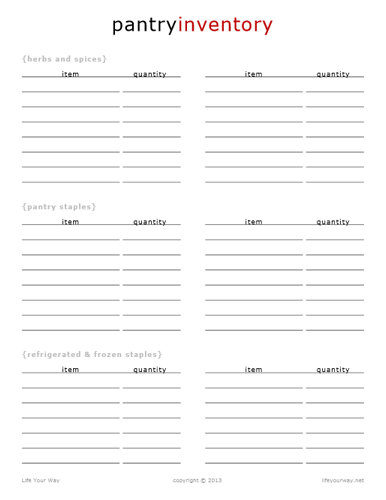 Printable Pantry Inventory Sheet Image