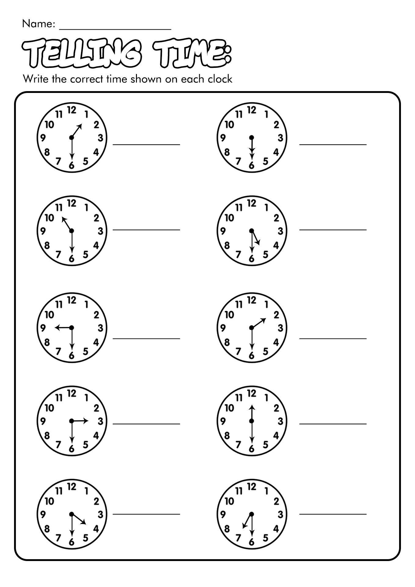 Printable Telling Time Worksheets Half Hour Image