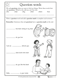 Question Words Worksheets First Grade Image
