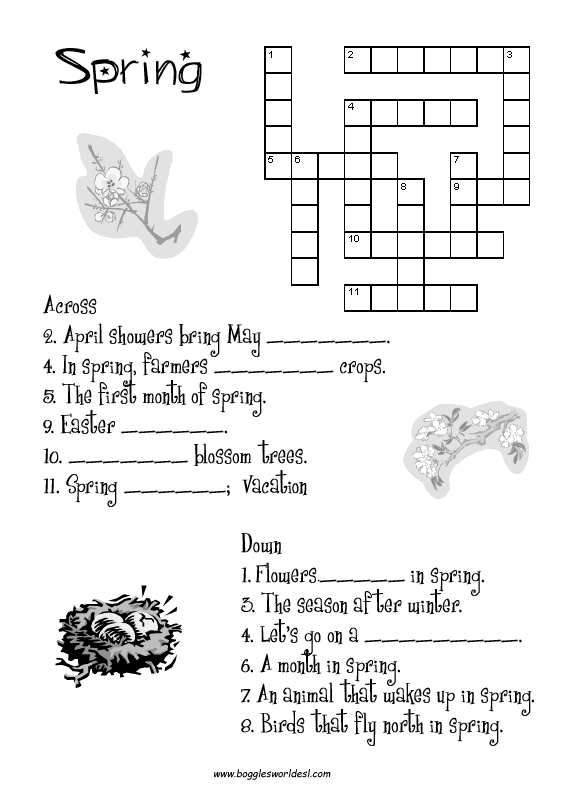 Spring Crossword Puzzle Worksheet Image