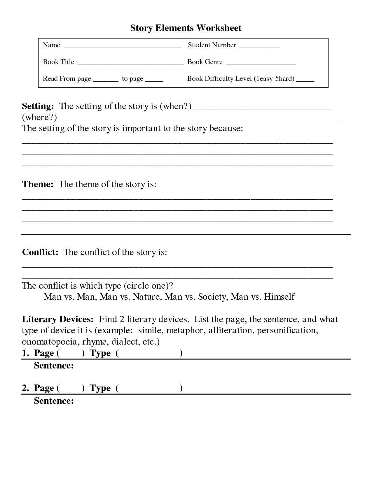 10 Short Story Elements Worksheet Worksheeto