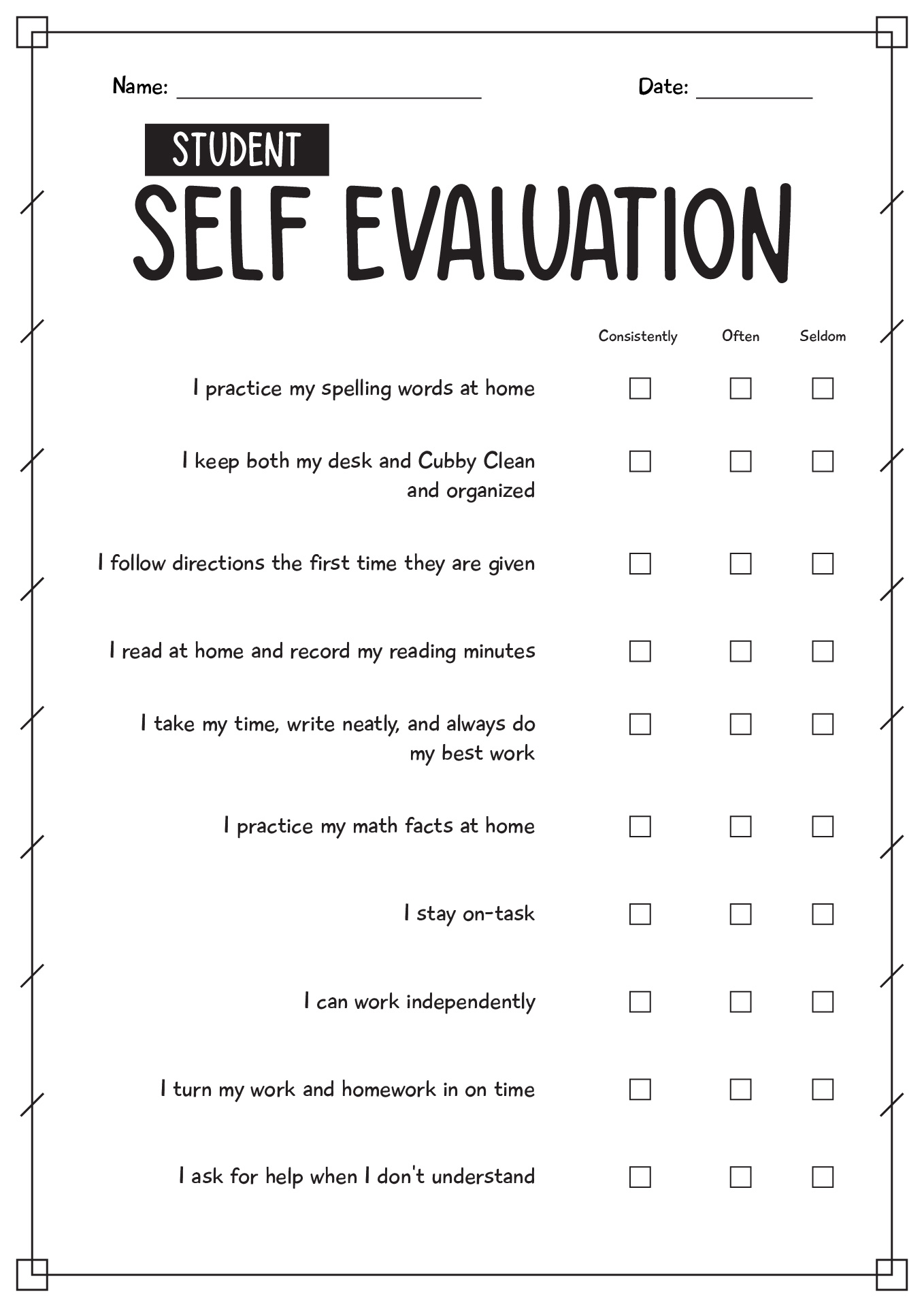 Student Self Evaluation Form