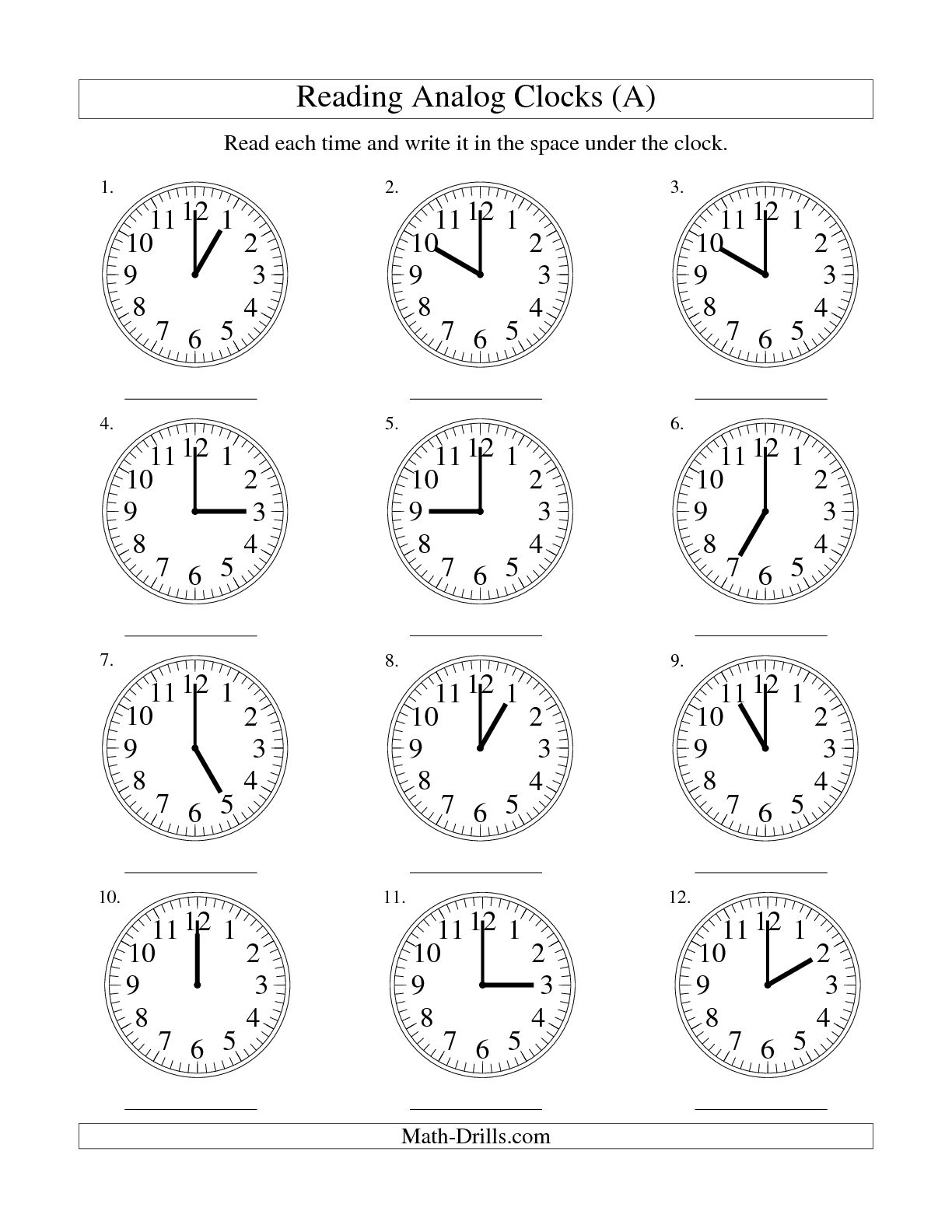 The Time to Hour Worksheet Clocks Image