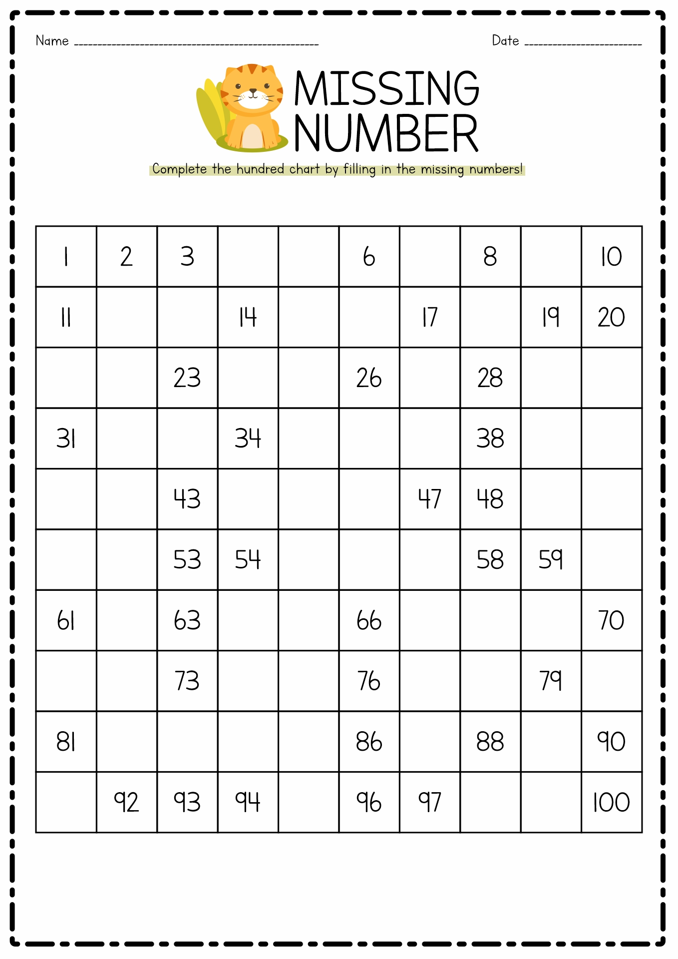 12 Hundreds Square Worksheet Missing Worksheeto