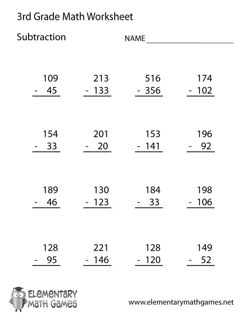 3rd Grade Subtraction Worksheets Image