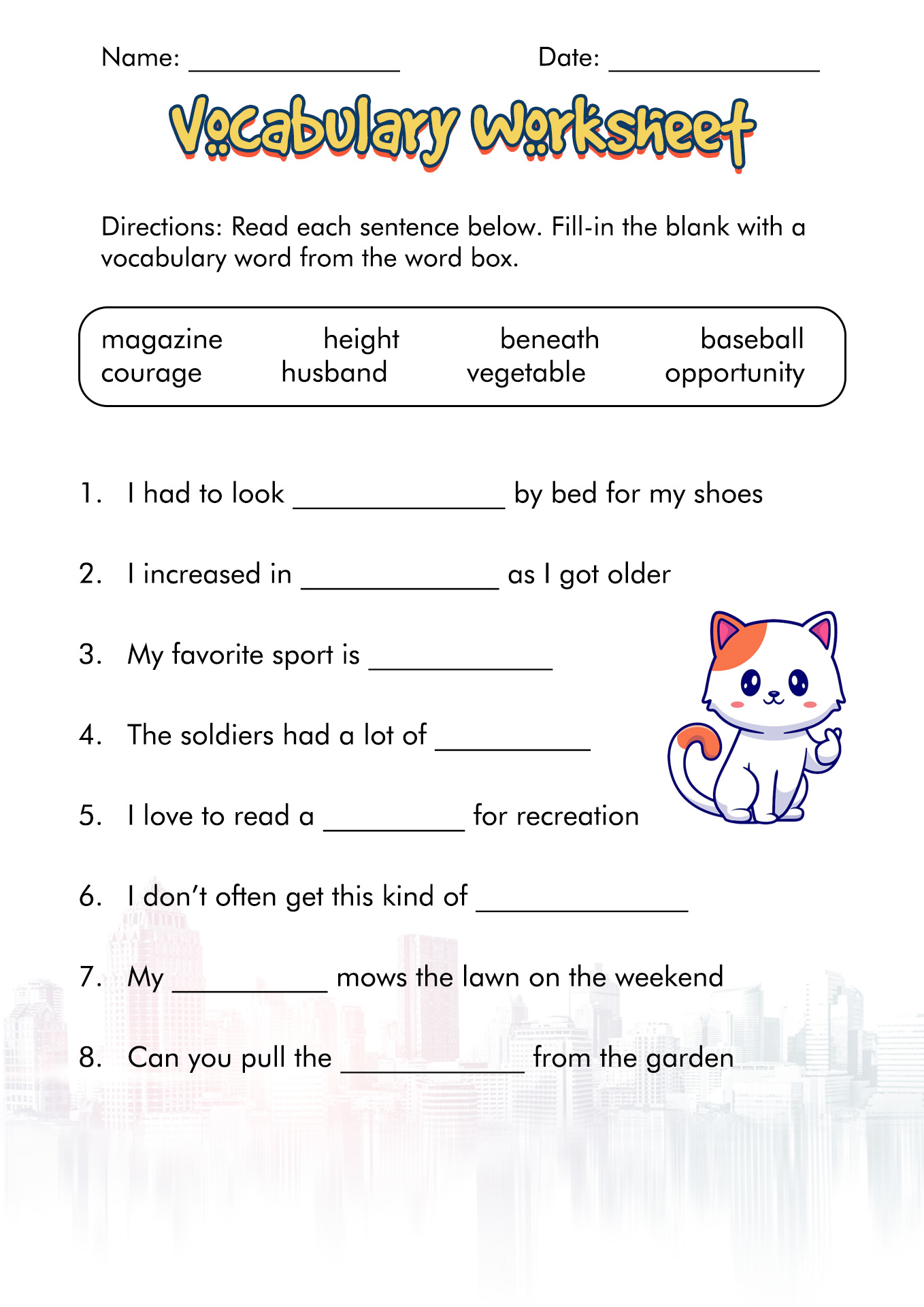 7th Grade Vocabulary Words Worksheets