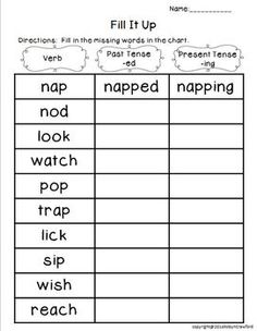 Adding Suffixes Ed and ING Worksheets