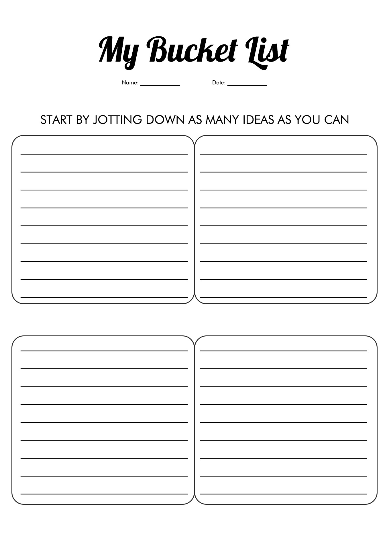 Bucket List Printable Worksheets Image
