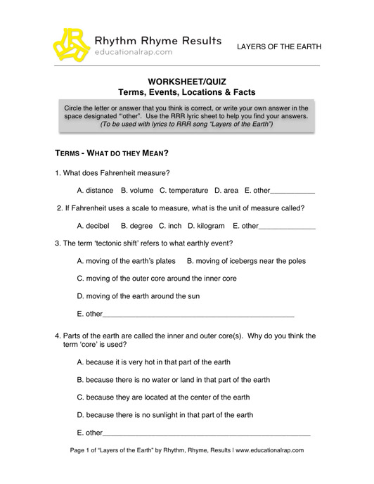 Earth Layers Worksheet Middle School Image
