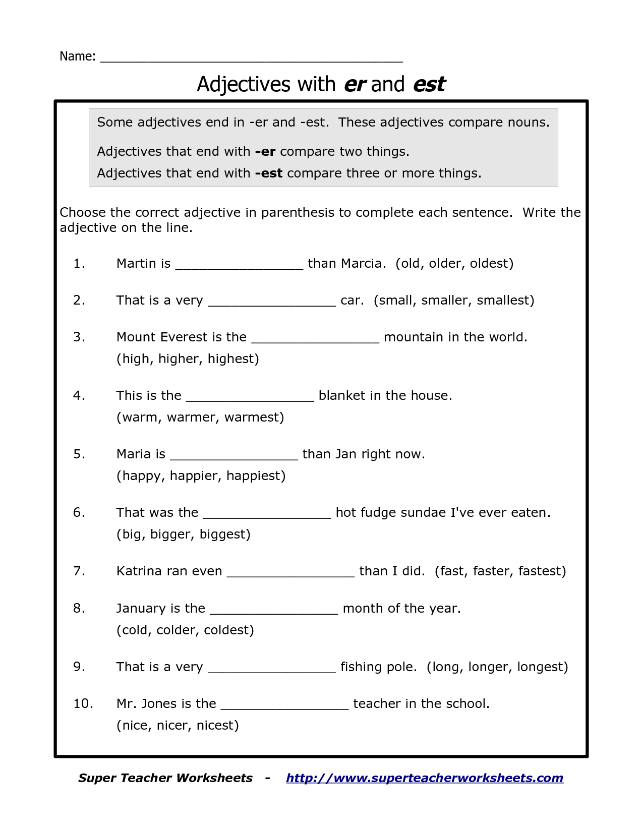 16 Adjectives That Compare Worksheets Worksheeto