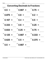 Fractions to Decimals Worksheets Image