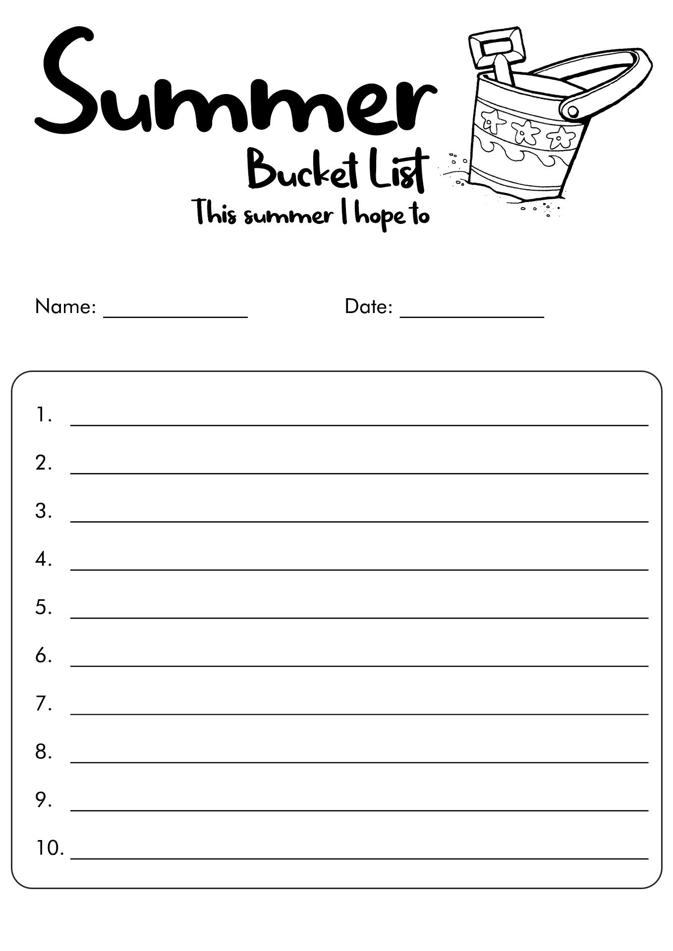 Free Summer Bucket List Writing Activities Image