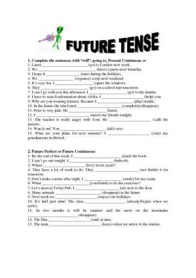 Future Tense Worksheets Image