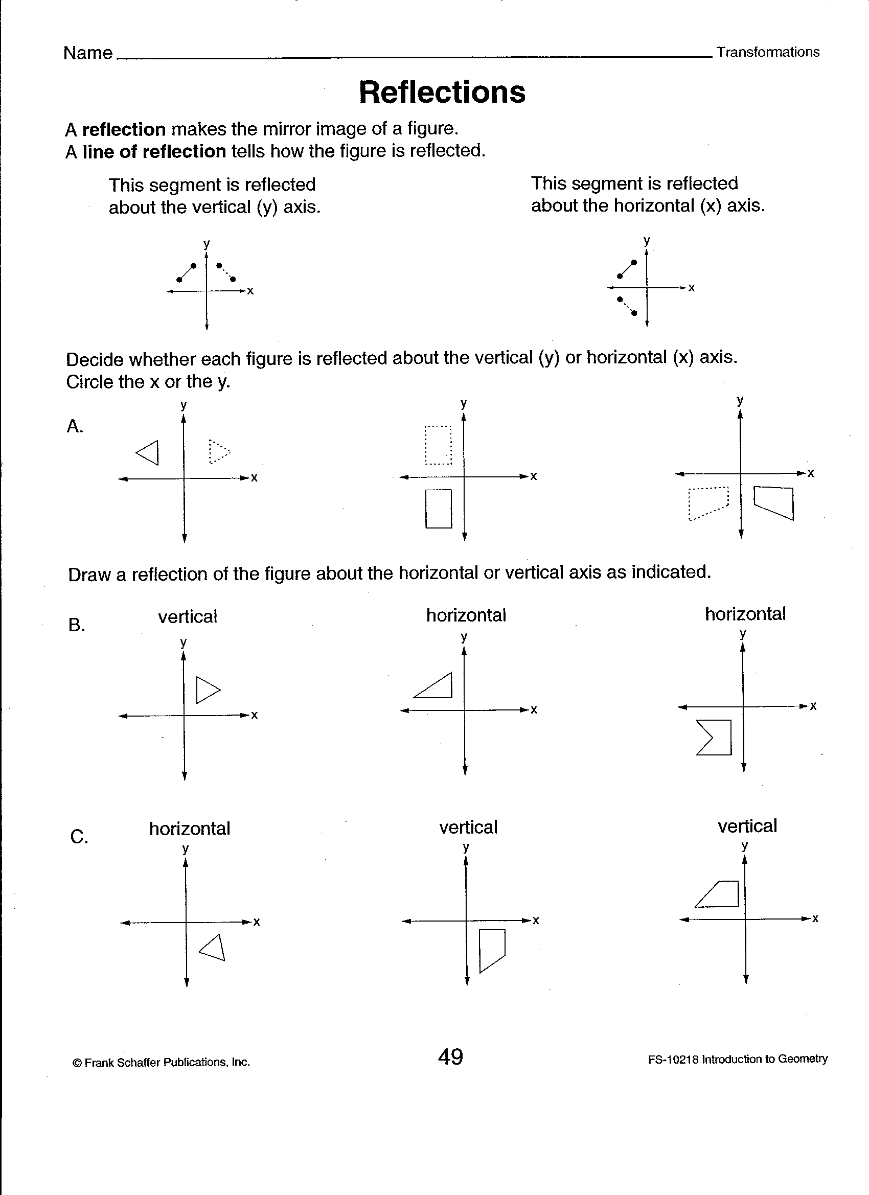 geometry reflection worksheet