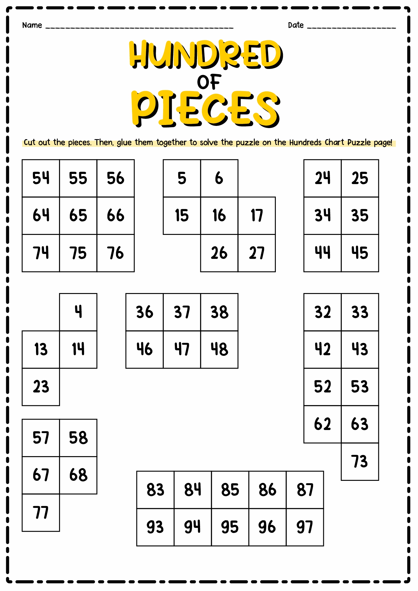 Hundreds Chart Puzzle Pieces Image