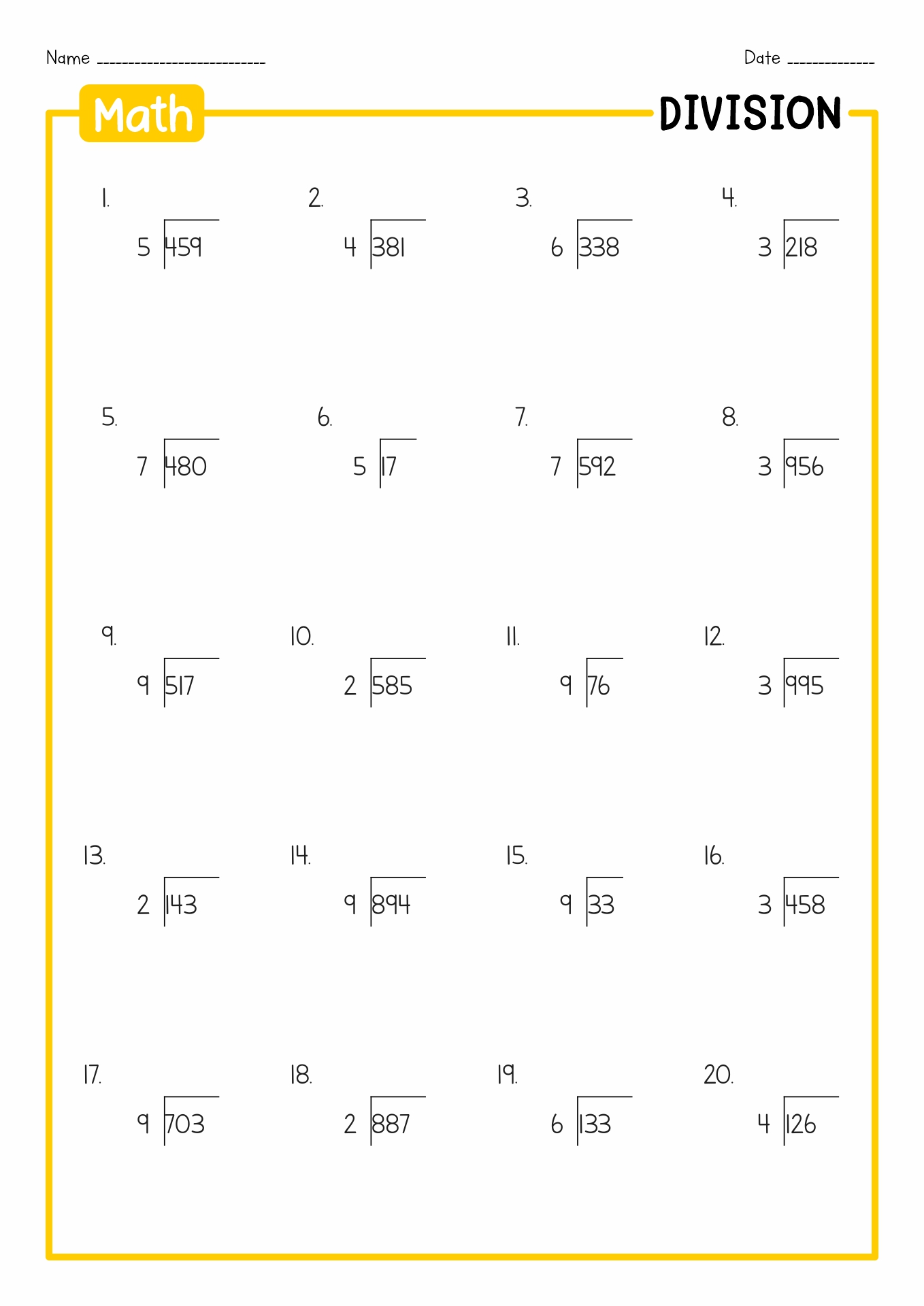 Long Division with Remainders Worksheets 4th Grade Image