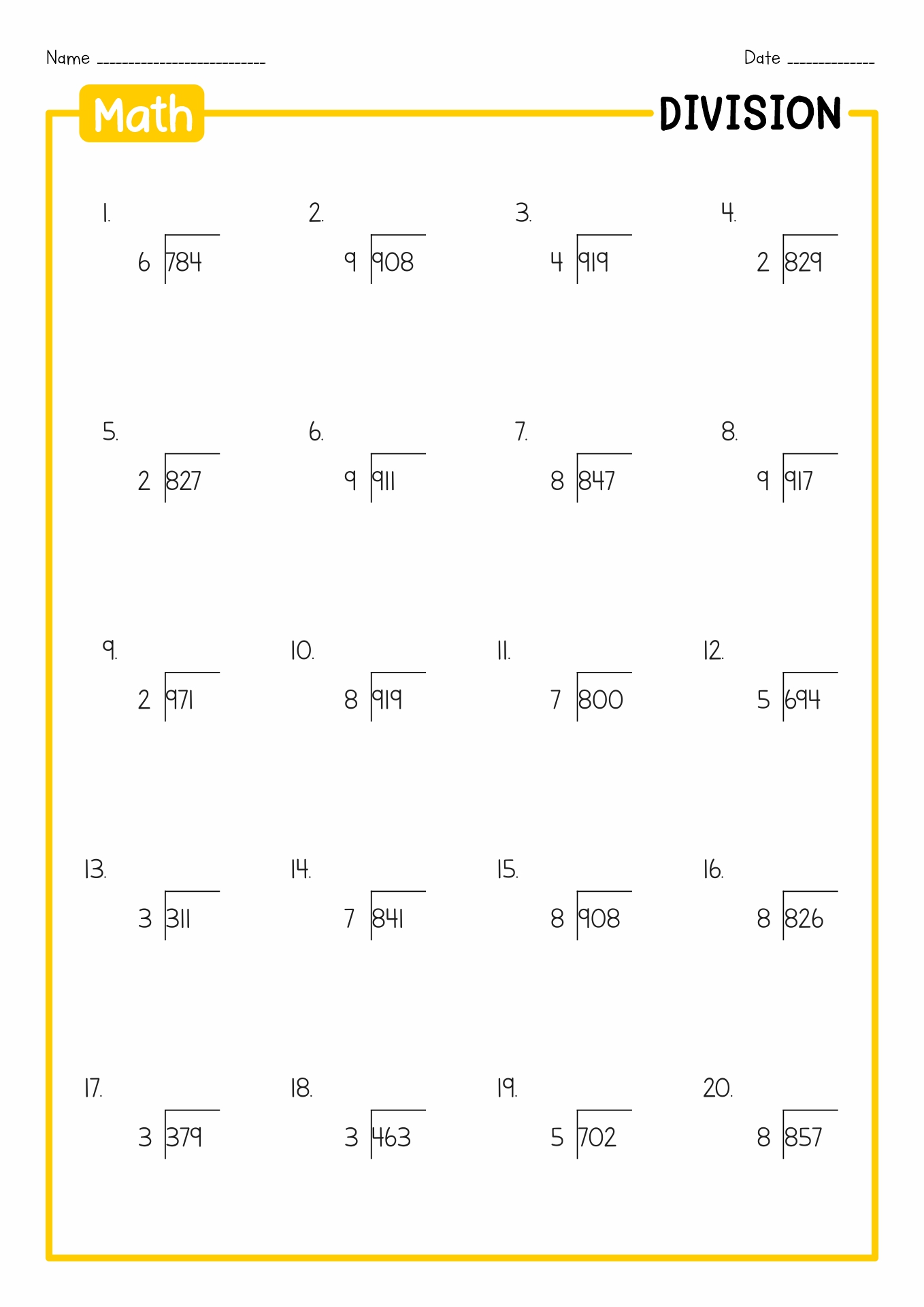 Long Division Worksheets 4th Grade Math Image