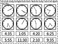 Matching Digital and Analog Clock Worksheets