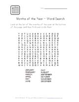 Months of the Year Word Search Image
